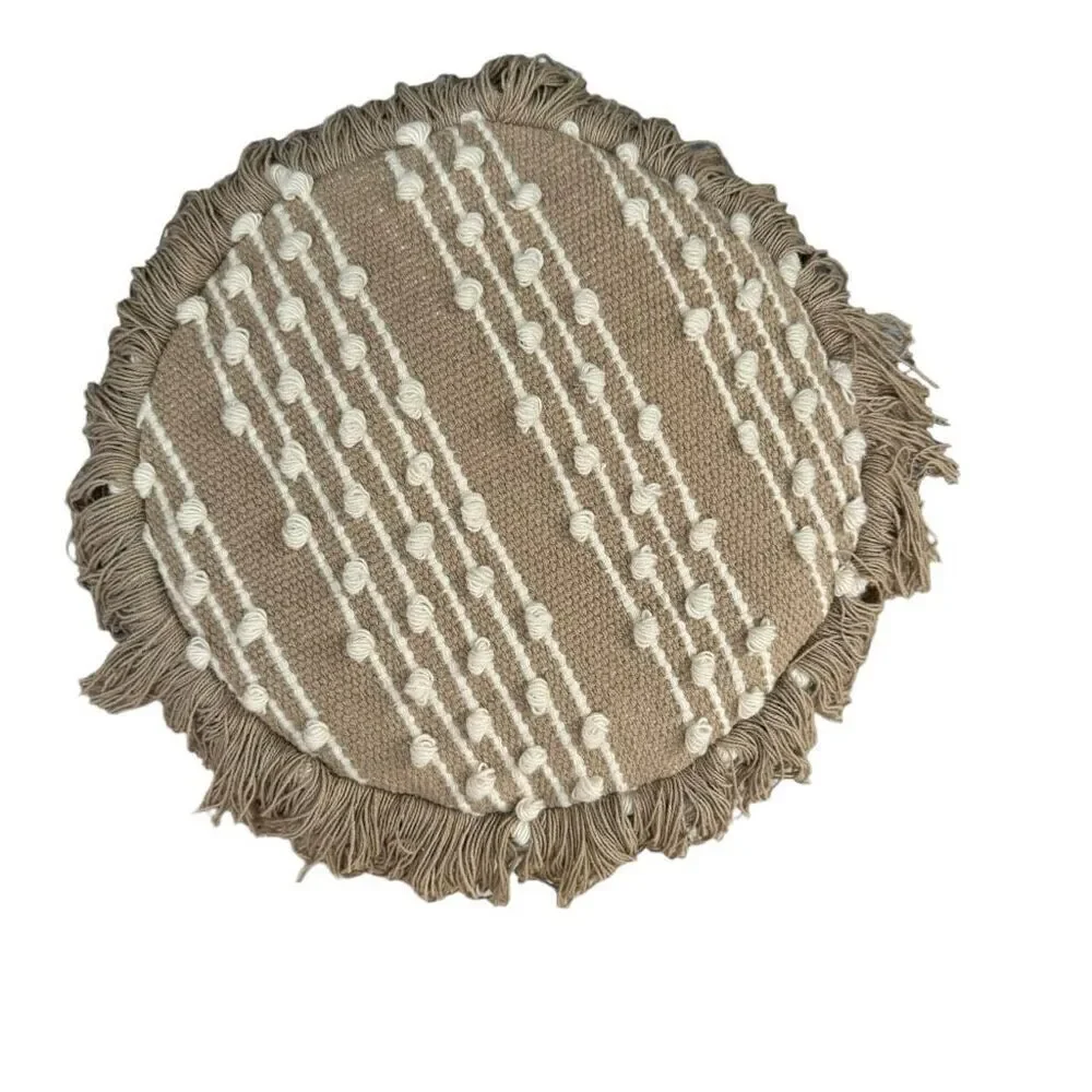 Round Bean Bag Pouf seat in Ivory and white color 13” tall 17” diameter